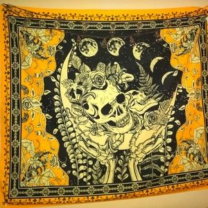 Skull, moon, flower tapestry